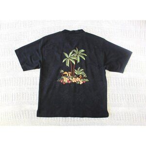 Eagle Dry Goods Embroidered Hawaiian Silk Men Shirt Mercedes Benz logo Size XL